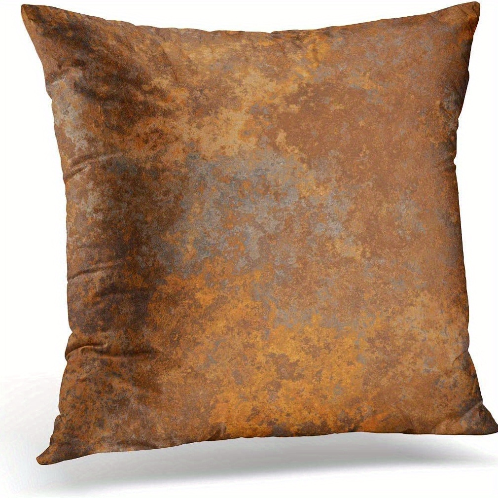 

1pc, Short Plush Throw Pillow Covers Case, Brown Copper Old Rusty Metal Orange Rustic Decorative Pillowcase Cushion Cover For Sofa Bedroom Car 18 X 18 Inches, Single Sided Printing, No Pillow Core