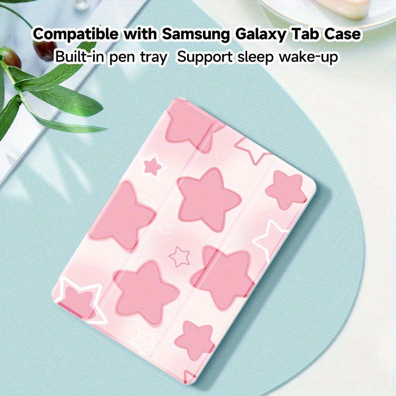 

Pink Starburst Protective Case For Samsung Tablets - Fits A7 Lite 8.7", A9+/a9 Plus 11", S6/s7/s7fe/s9fe/s9+ & 10.4" With Stylus Holder, Sleep/wake Support