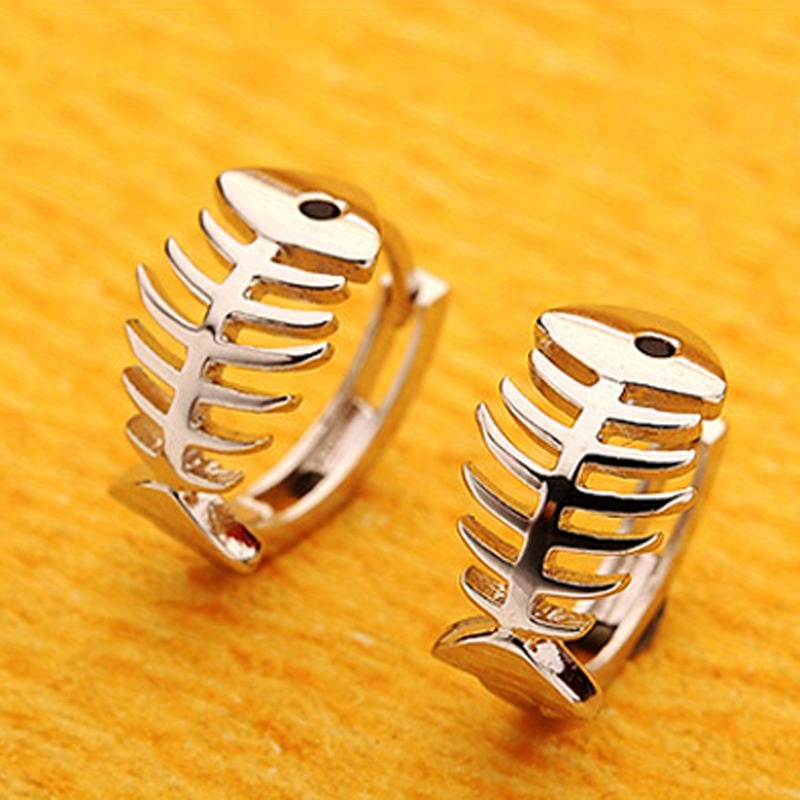 

1pair Fashion Fish Bone Design Ear Drop Small Hoop Earrings Party Jewelry Birthday Gift