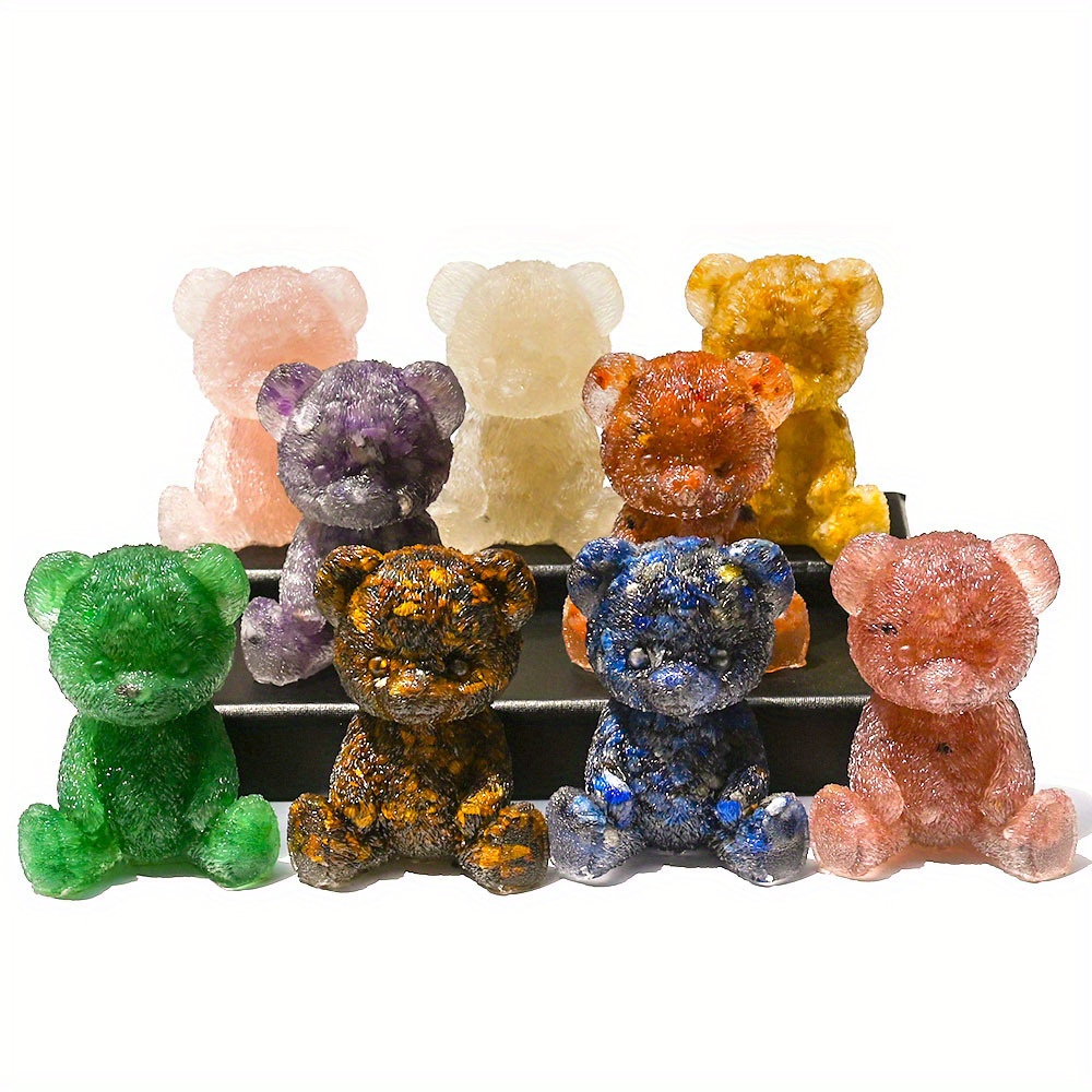 

1pc Natural Stone Gemstone Bear Statue, Handcrafted Crystal Crushed Stone Resin Bear Figurine, Home Decor Collectible