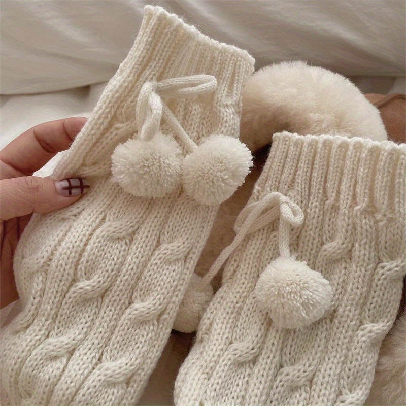 TEMU Pompom Decor Knitted Leg Warmers, Jk Style Cute Knee High Socks For Fall & , Women's Stockings & Hosiery