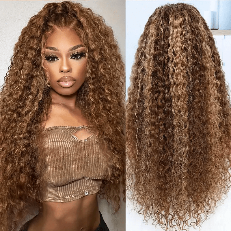 

200% Density Highlight Ombre 13x4 Jerry Curly Lace Front Wig Human Hair Pre Plucked Hd Transparent 4/27 Honey Blonde Lace Frontal Wigs With Baby Hair Lace Front Wig Human Hair For Women