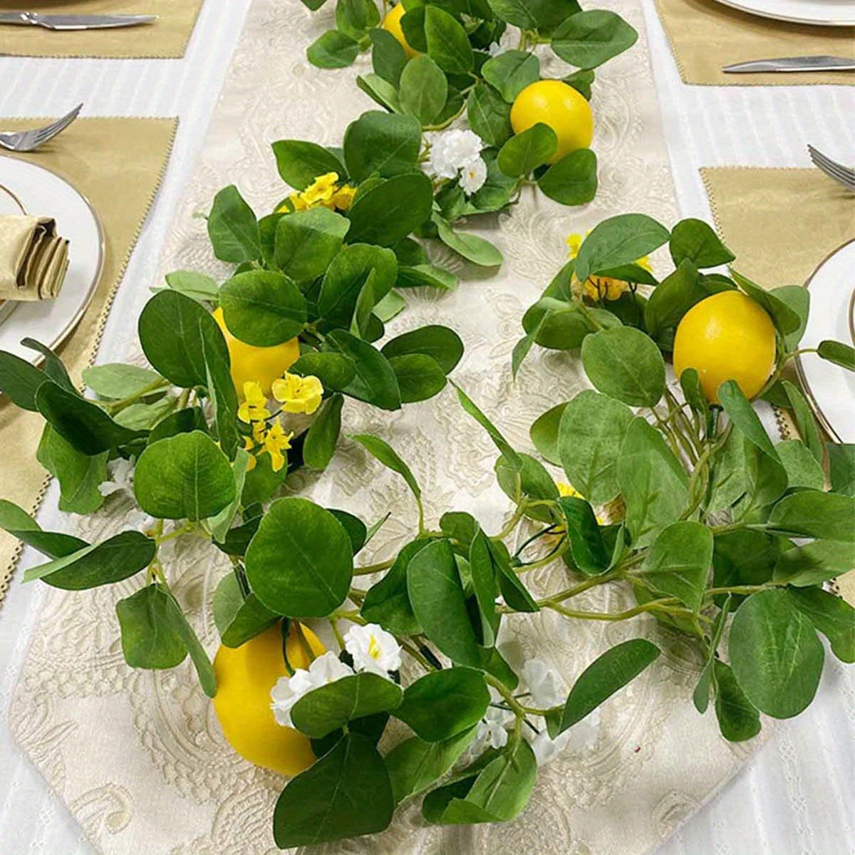 

6.56ft/5.74ft Artificial Lemon Garland, Spring Greenery Garland With And Flowers, Garland Wreath For Front Door Wall Table Wedding Decor