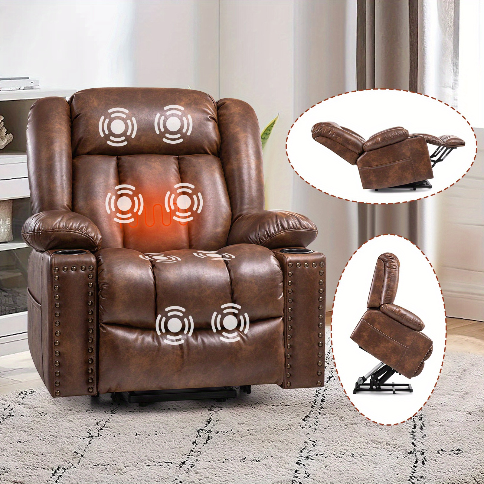 chair recliner for elderly with massage and heating, large lift
