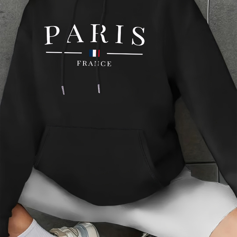 

Paris Print Kangaroo Pocket Hoodie, Casual Long Sleeve Drawstring Hoodies Sweatshirt, Women's Clothing