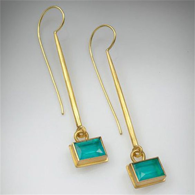 

1pair Vintage Long Dangle Drop Earrings Fashion Women's Square Artificial Crystal Jewelry