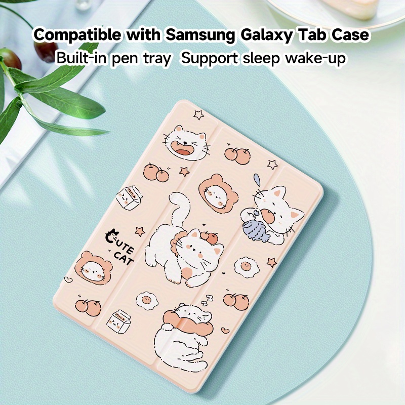 

Cute Cat Pattern Tablet Case Compatible With Samsung Tab And A7 Lite | Pen Tray | Auto Sleep/wake | For 8.7", 10.4", 11" Devices – Protective Cover With Accessory Storage