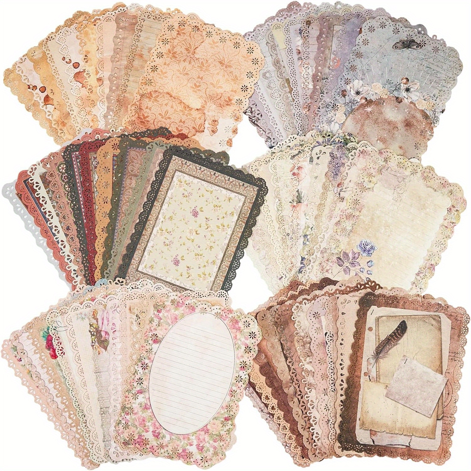 

60 Sheets Lace Stationery Paper Assorted Set - 6 Pack Vintage Paper For Letter Scrapbooking Embellishments Planner Bullet Junk Journal Supplies Collage Background 4.9x6.9 Inch