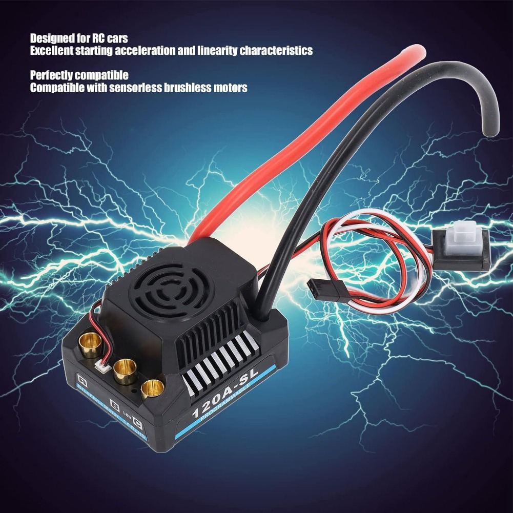 

Brushless Esc, 120a 2-4s Waterproof Electric Controller Compatible With Sensorless Brushless Motors, Professional Brushless Motor Replacement Controller For 1/8 Rc Cars