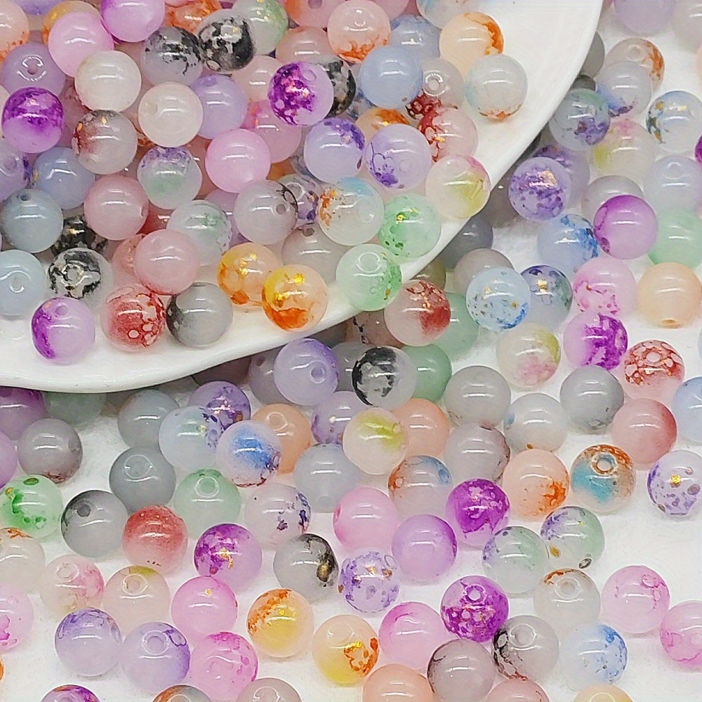 

50 Pcs 8mm Glass Watercolor Splatter Gold Beads For Diy Jewelry Making