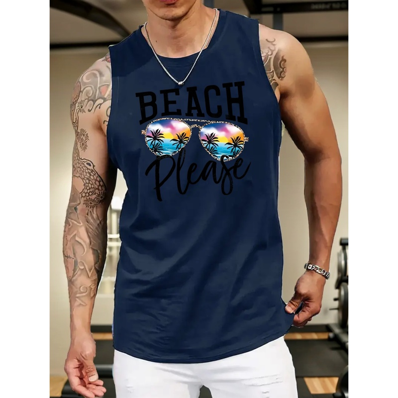 

Creative Glasses Men's Crew Neck Sleeveless T-shirt, Hiking Tank Top, Casual Comfy Breathable Top For Summer, Outdoor Sports