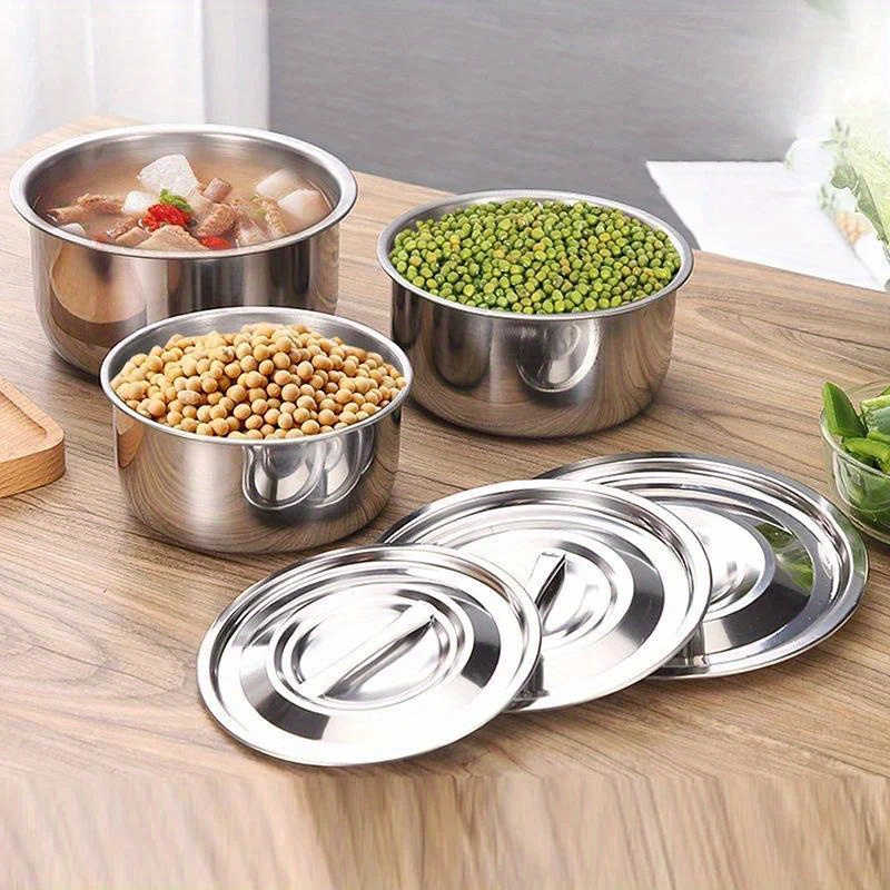 

3-piece Stainless Steel Soup Pot Set With Lids - Perfect For Stew & Cooking, Food-safe Kitchenware