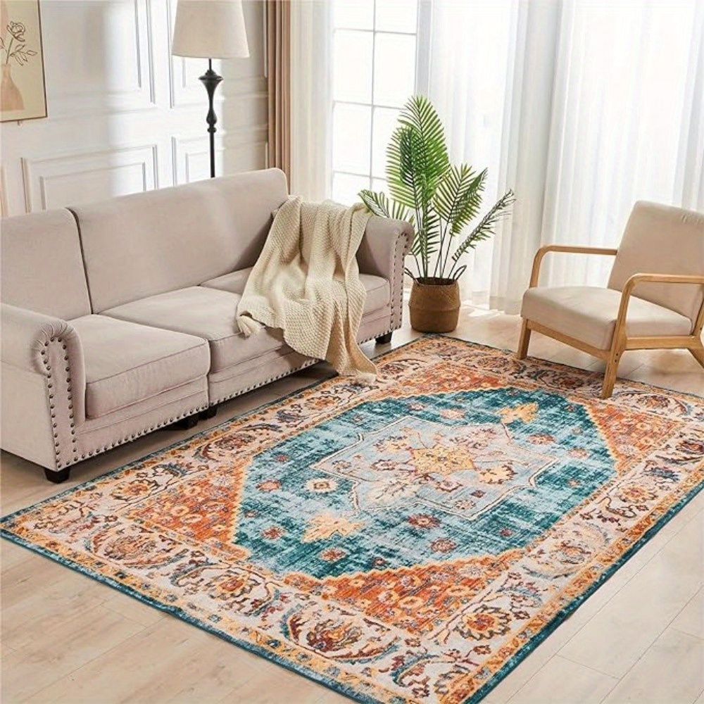 

1pc Orhopui Boho Area Rug, Machine Washable, Vintage Oriental Distressed Non-shedding Living Room Bedroom Dining Home Office Carpet, Aesthetic Room Decor, Home Decor