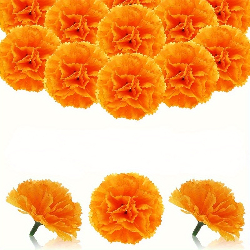 TEMU 30pcs Vibrant Marigold Flower Heads With Stems - Diy Garlands, Juneteenth & Celebrations, Home Decor