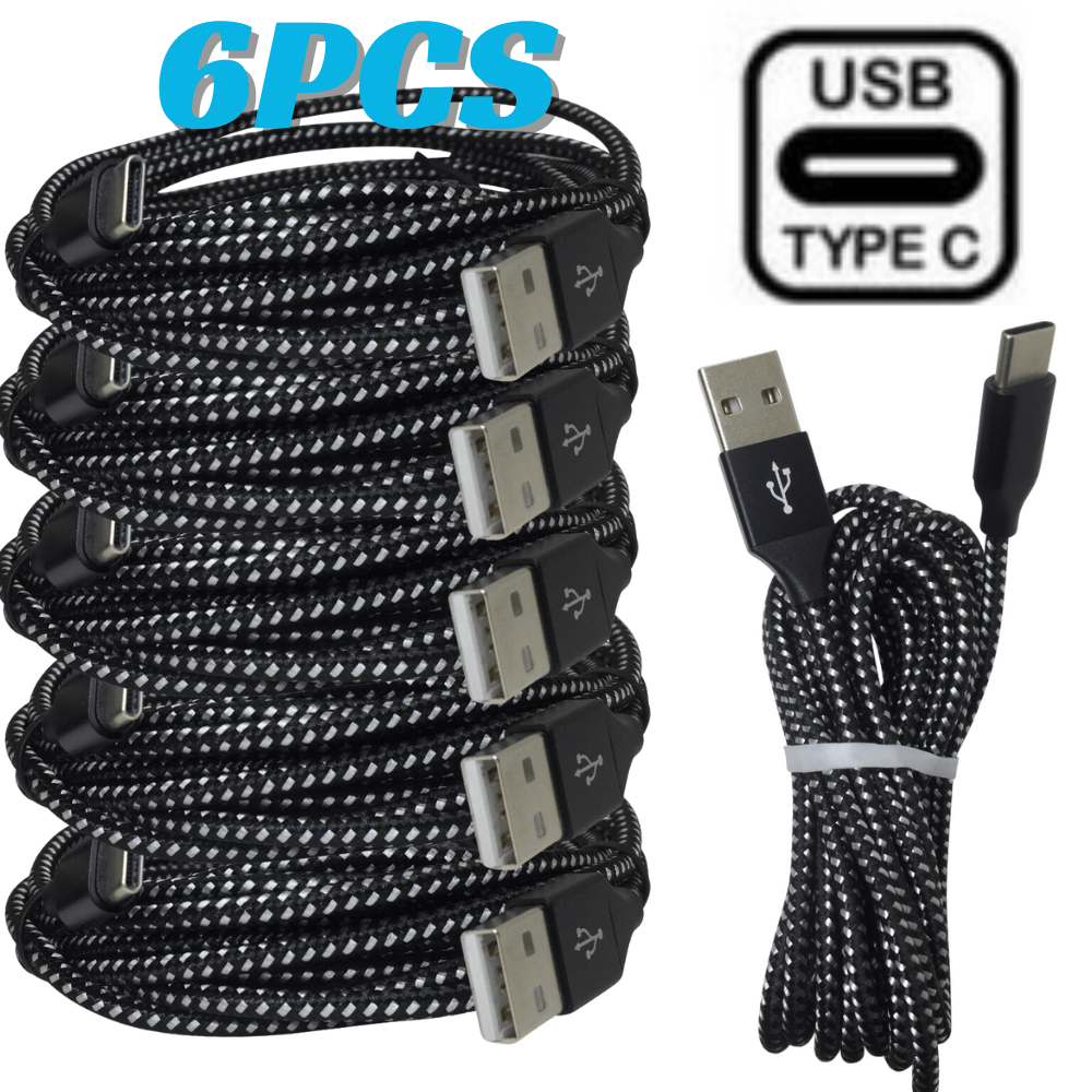 

6pcs 18w Bulk Lot Braided Type Usb C Cable Fast Charger 10ft/ Htc Lg