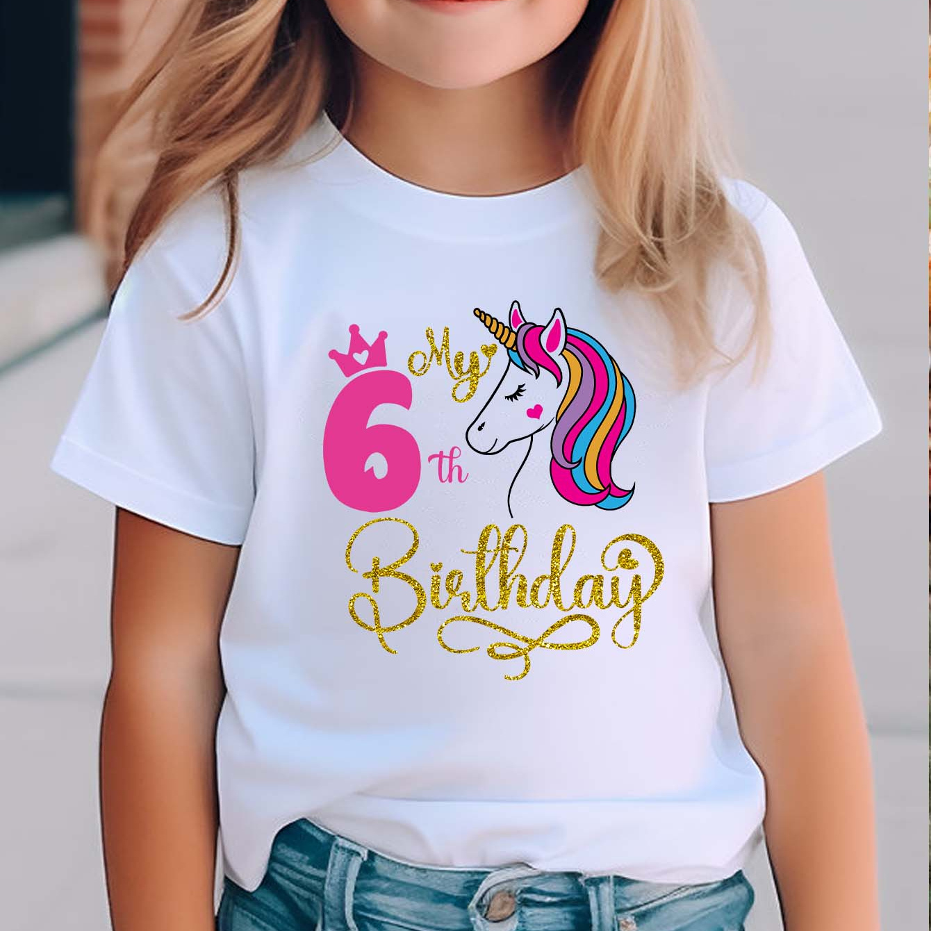 

My 6th Birthday Graphic T-shirt For Girls - Cotton Knit Summer Casual Round Neck Tee - Ages 12 And Under