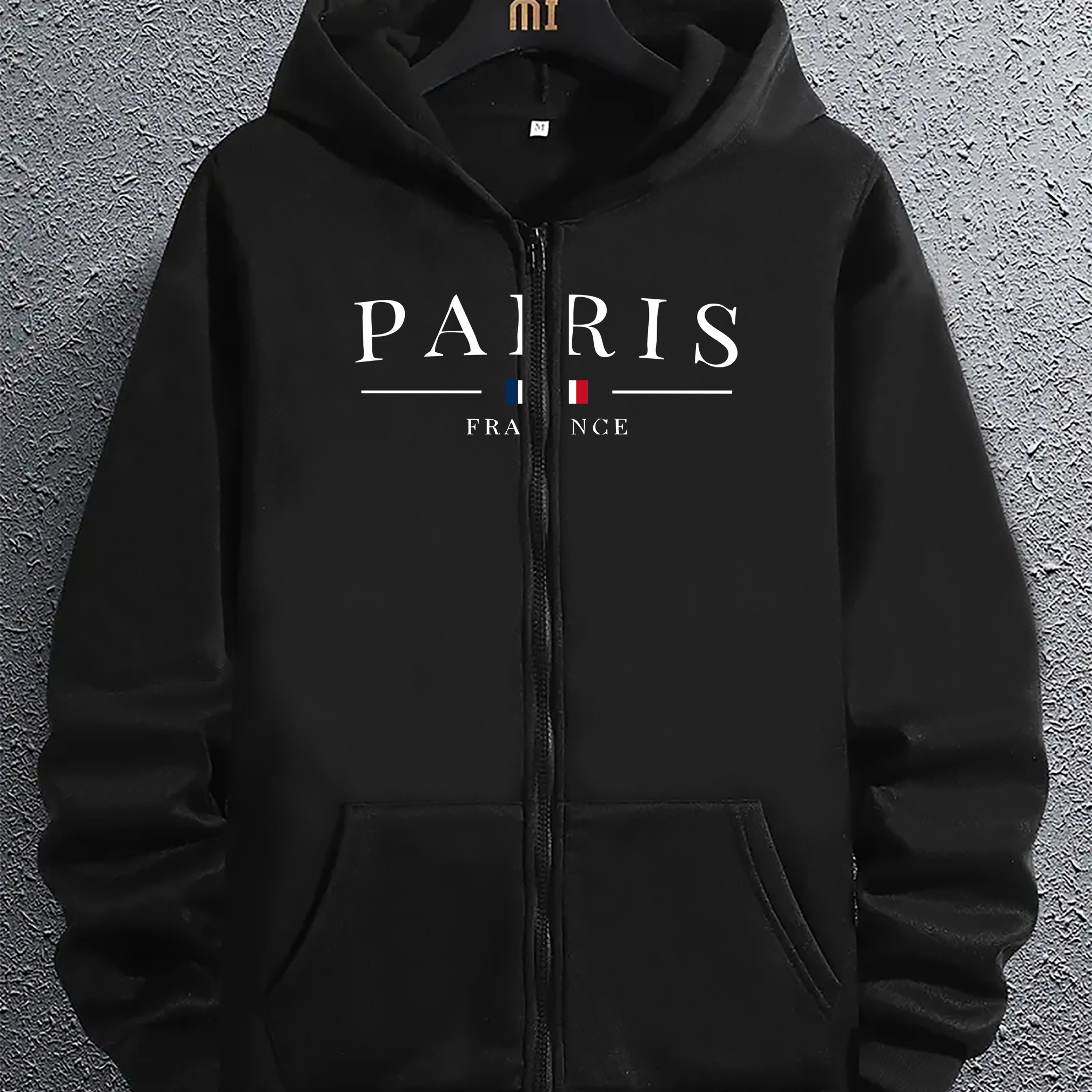 

Paris France Letter Print Men's Long Sleeve Hoodie, Zip-up Hooded Sweatshirt With Kangaroo Pocket, Casual Comfortable Versatile Top For Autumn & Winter