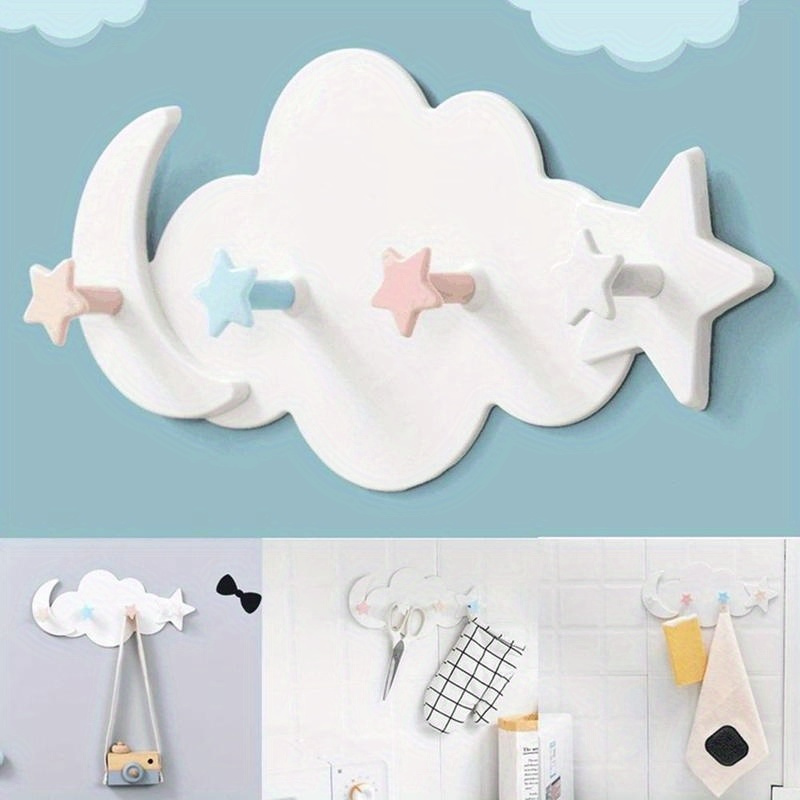 

Boho Style Plastic Wall Hook - Decorative Cloud, Star, And Moon Adhesive Hangers For Home Decor, Bedroom, And Bathroom