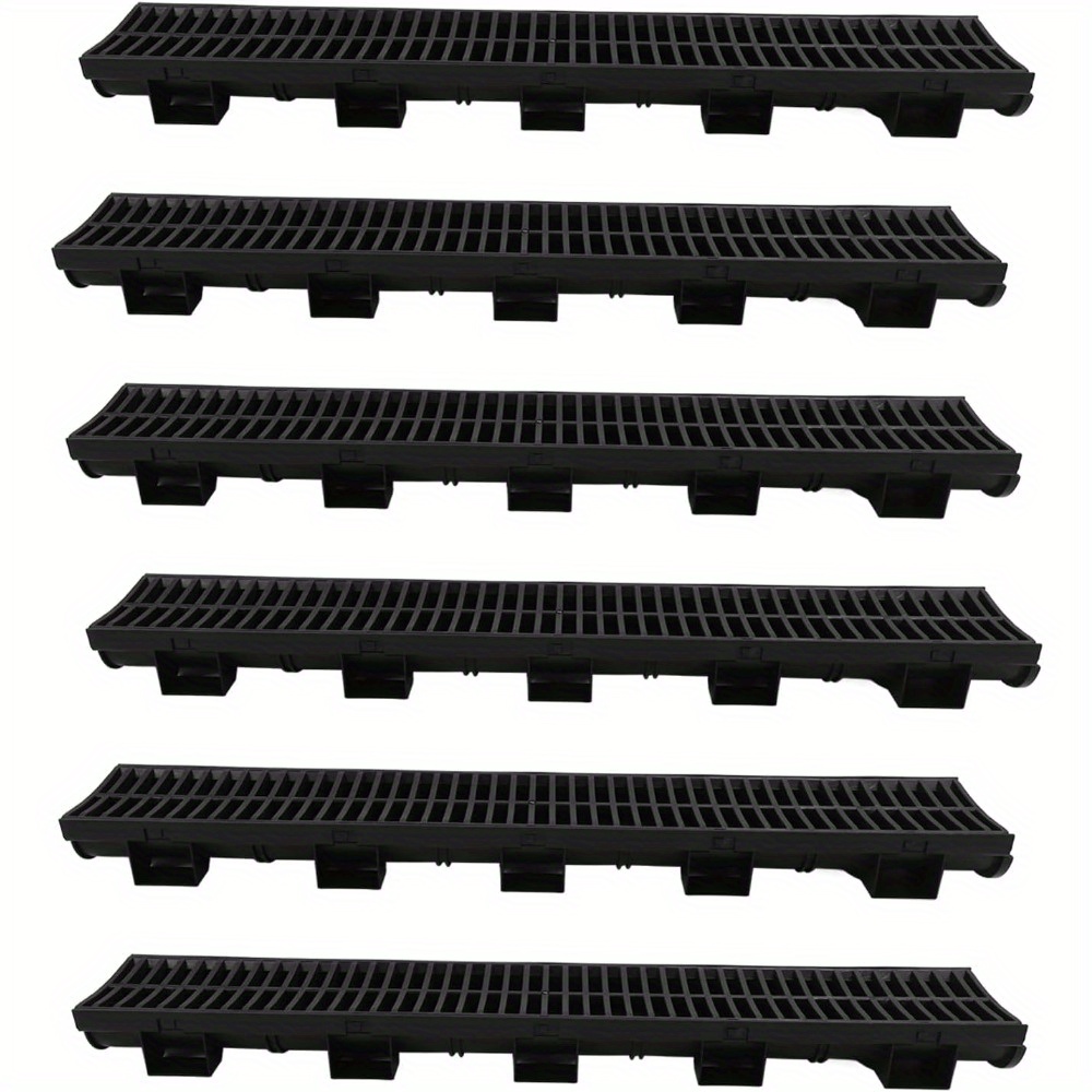 

6 Set Trench Drain System Interlocking Leakage Proof Channel Drain With Grates For Gardens Farms Terrace