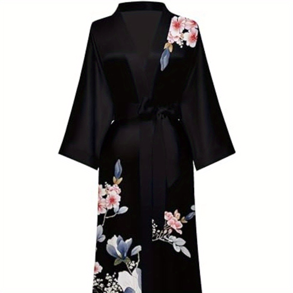 

Women's Silk Kimono Robes Long Bathrobes Female Sleepwear Floral Print Wedding Robe Nightgown Satin Bridesmaid Robes