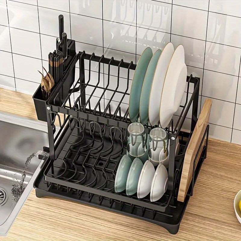 

Space-saving Dish Rack With & Utensil Holders - Large Capacity, Vintage Kitchen Organizer For Countertop, Shelf Baskets