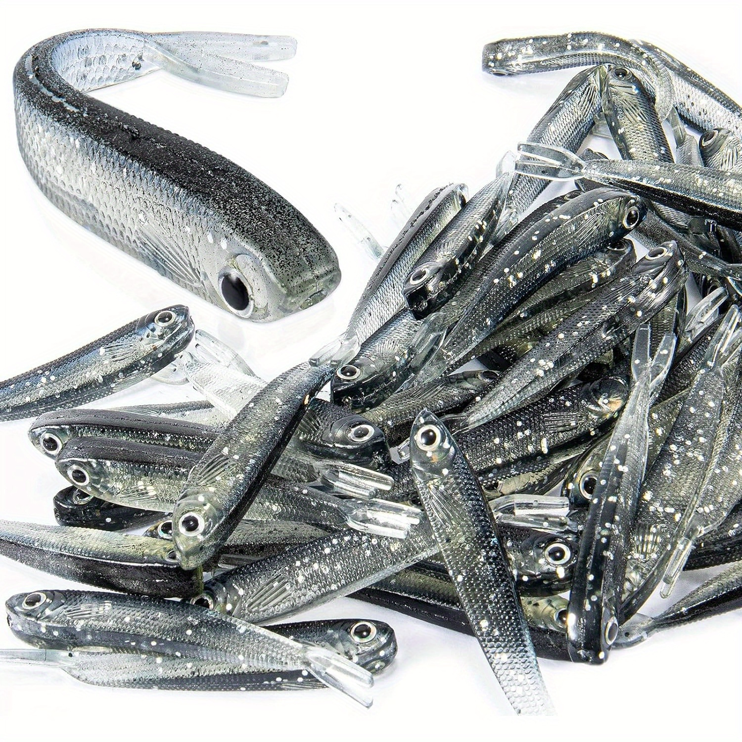TEMU 50 Pcs Plastic Soft Fishing Lure, Lifelike Tail Minnow, Fishing Baits Tackle For Saltwater And Freshwater Bass, Crappie, , Or Trout Lures