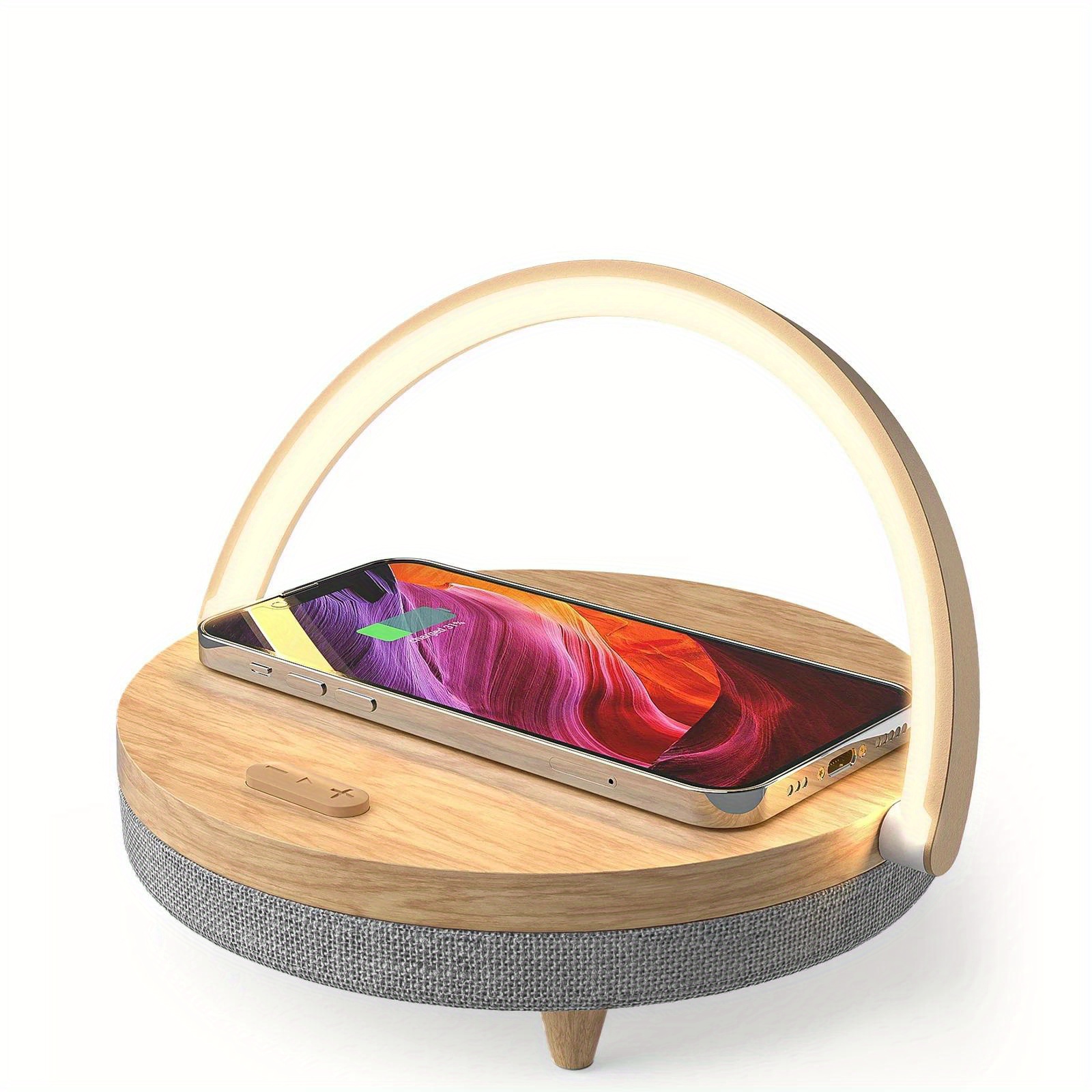 TEMU Portable Wireless Speaker With 10w Wireless Charging, Adjustable Warm Night Light And 1800mah Battery