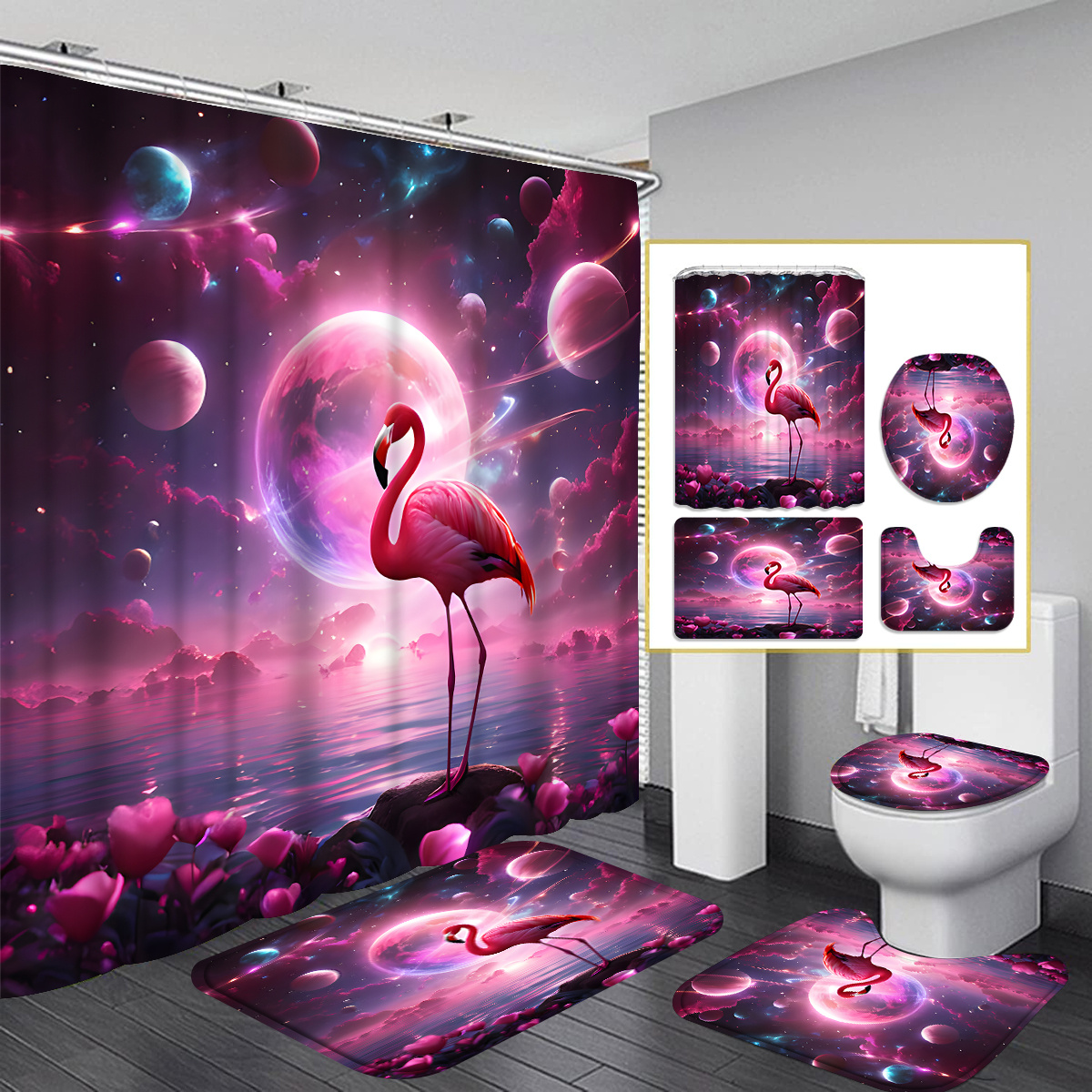 

1pc/4pcs Shower Curtain Set, Bathroom Decoration Mat And , 12 Shower Curtain Free