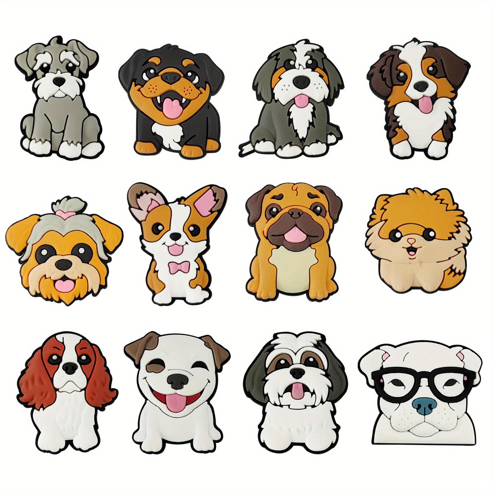 

12pcs Cute Kawaii Dog Shoe Charms Set - Pvc Pet Animal Accessories For Slippers, Backpacks & Diy Crafts - Favors & Birthday Gifts, Dog Accessories