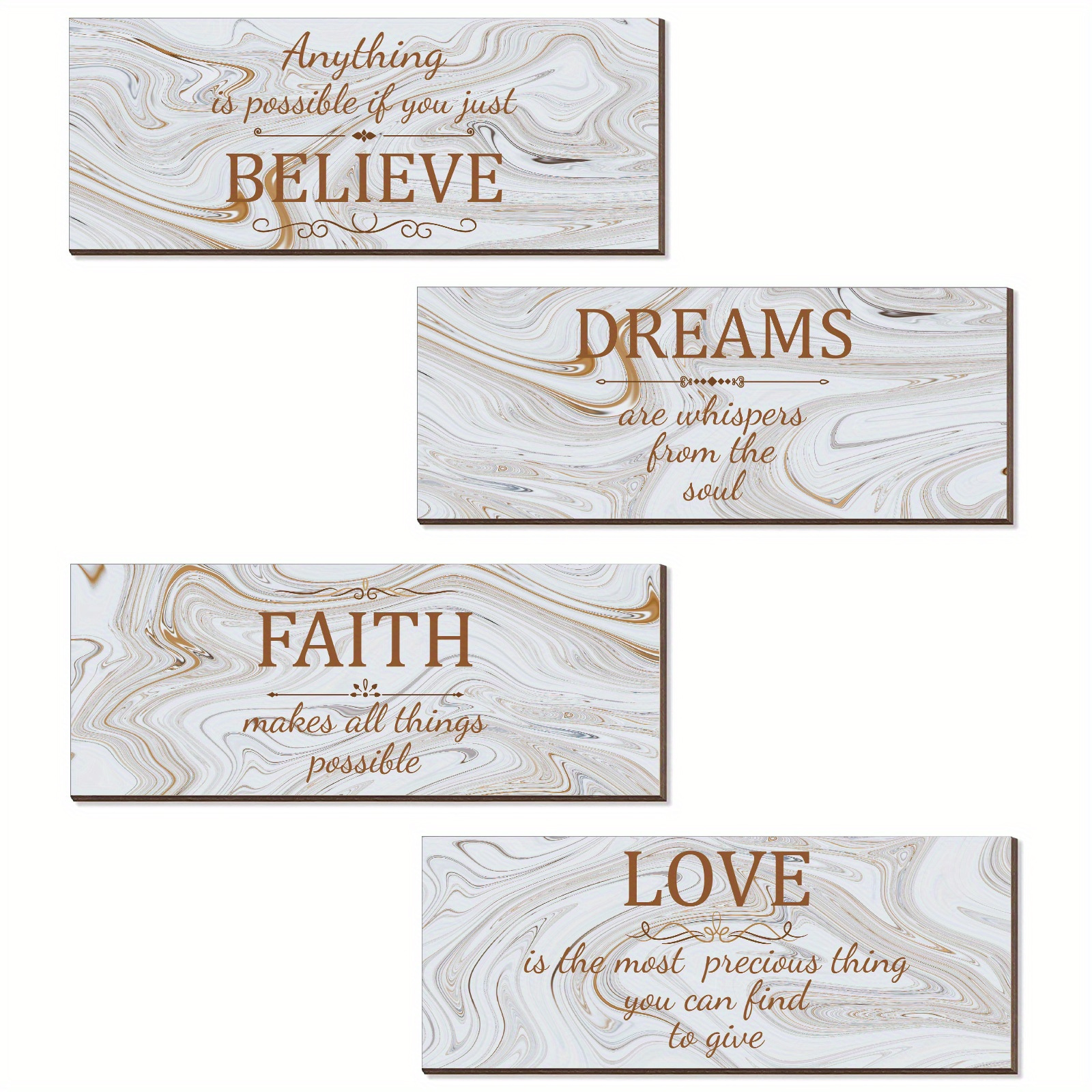 

4pcs Bathroom Wall Decor Inspirational Quote Wooden Sign Love Faith Believe Dream White And Golden Wall Decor Wall Art Decor Signs For Living Room Bathroom