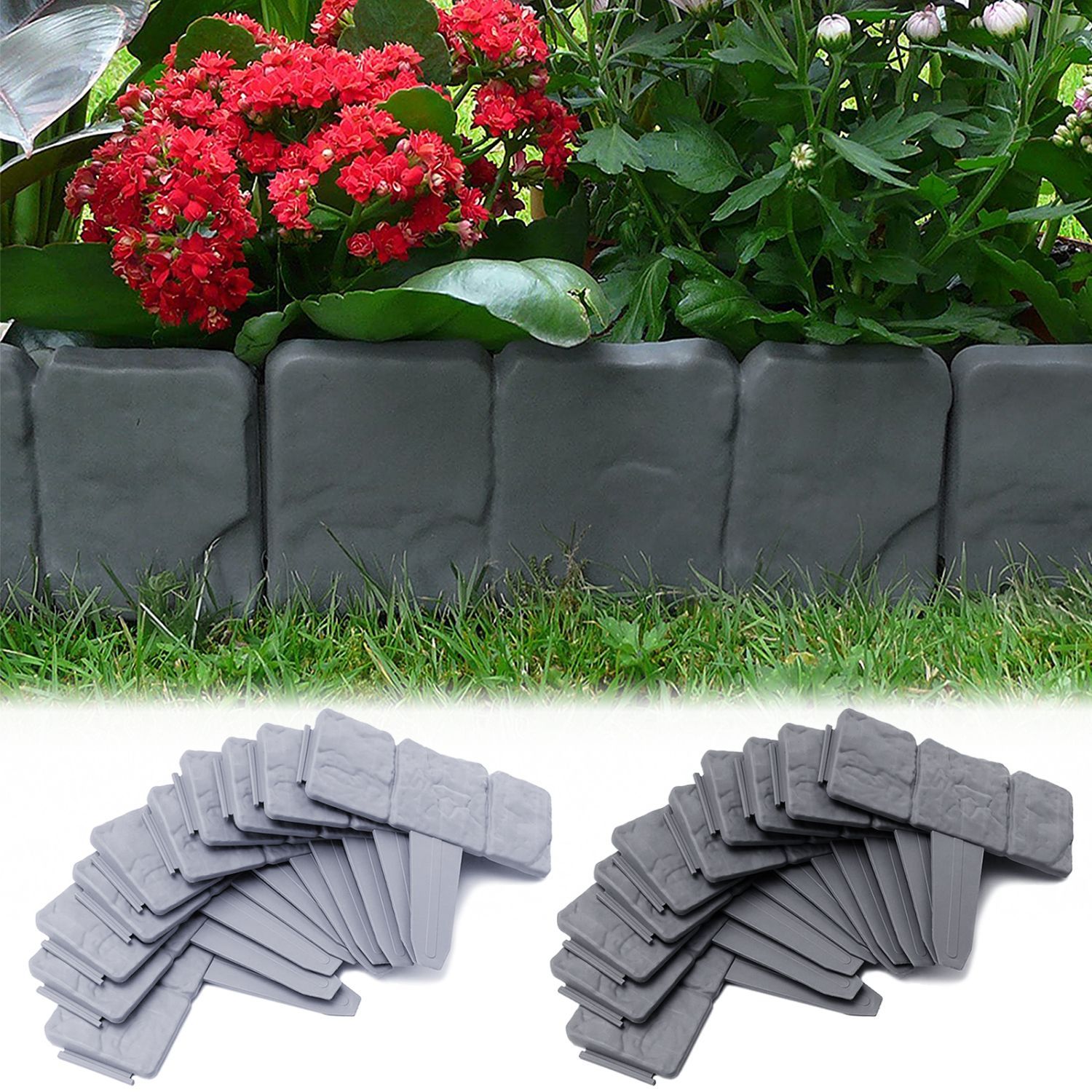

Froadp Grey/charcoal Lawn Edging In Stone Look, Flower Bed Border Mowing Edge Edging Made Of Plastic, Flower Bed Edging Garden Fence