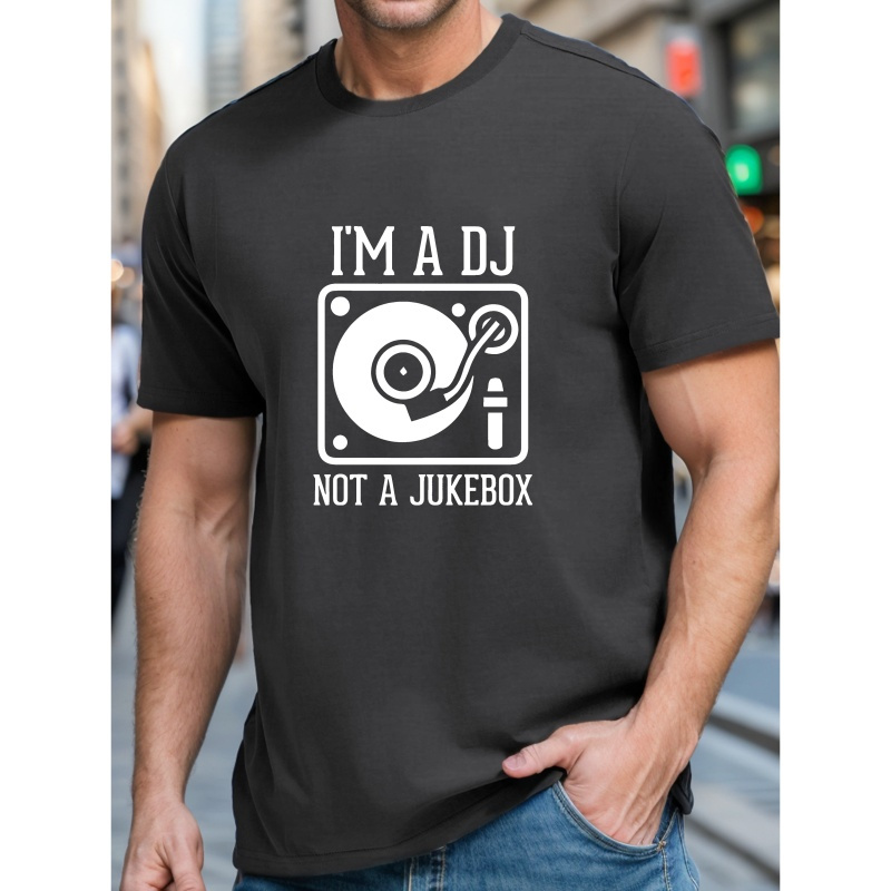 

I'm A Dj Graphic Print Men's Crew Neck Short Sleeve T-shirt, Trendy Tees, Casual Comfortable Lightweight Top For Summer, Outdoor Sports