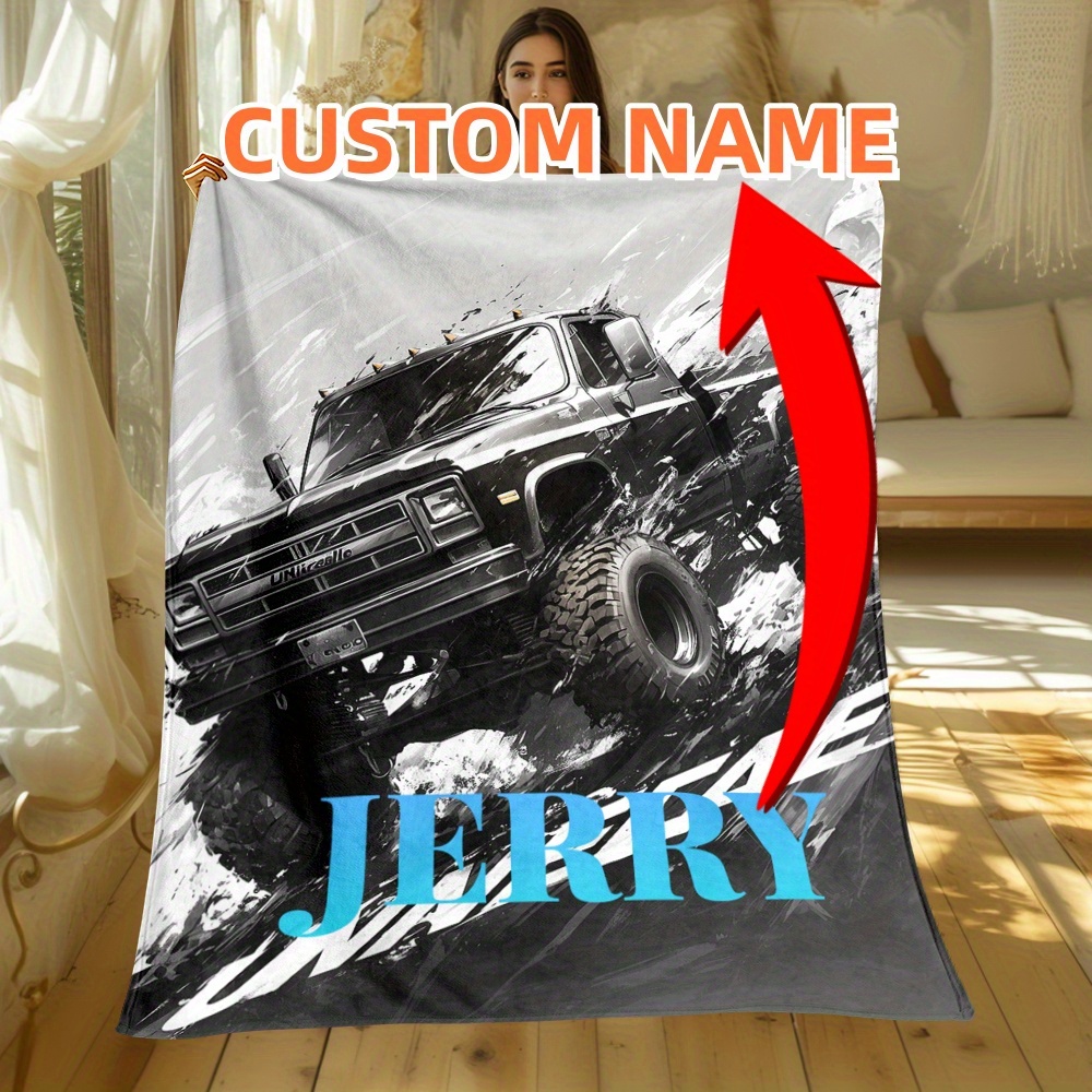 

Personalized Name & Truck Flannel Throw Blanket - Lightweight, Warm & For Sofa, Bed, Travel, Camping - Perfect Gift For Family & Friends - In Multiple Sizes