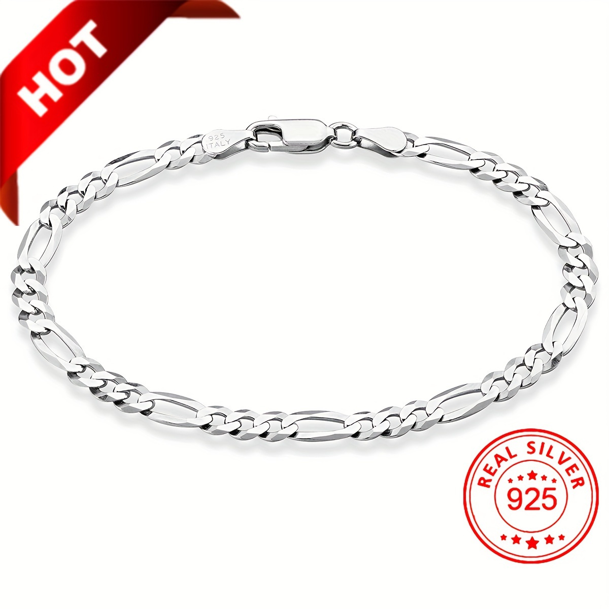 

925 Sterling Silver Chain Bracelet For Women Men Daily Decor Ornament