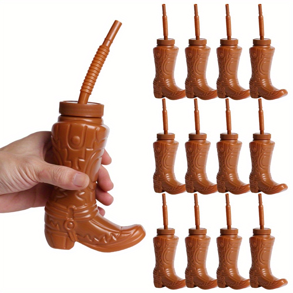 

12pcs Cowboy Boot Cups 10 Ounces Plastic Cowboy Cups With Straws And Lids For Rodeo Party Favors And Western Themed Party Supplies