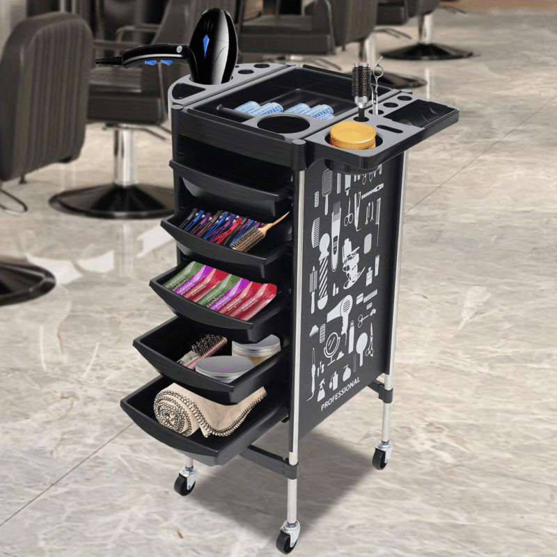 

Hairdressing Cart Salon Cart With 5 Retractable Drawers Foldable Tool Holder Spa Hairdressing Cart For Stylists Hairdressers