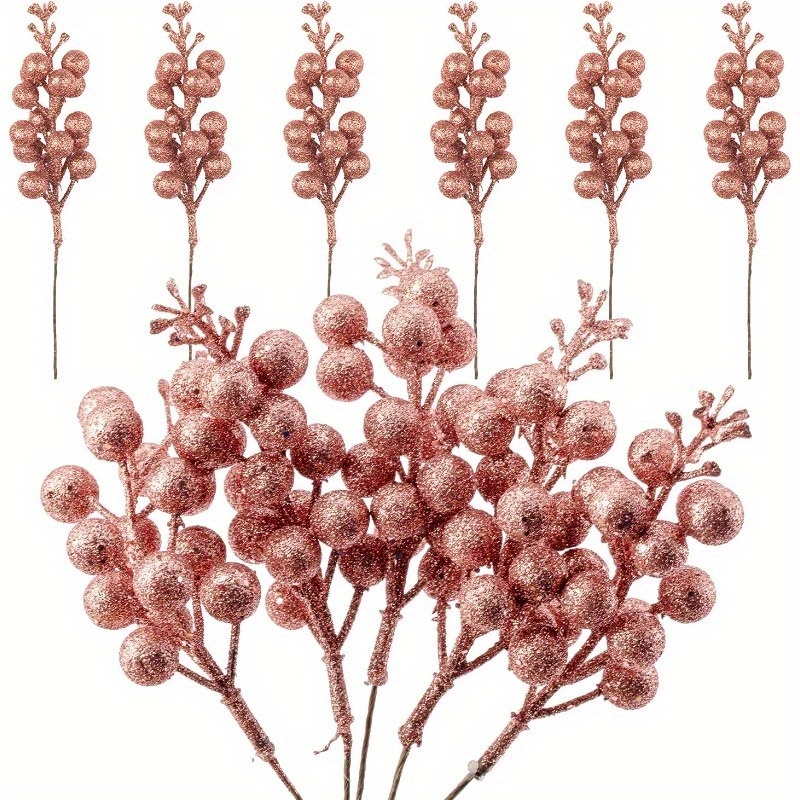 

6pcs Rose Golden Stems - Artificial Christmas Picks For Tree, Wreath & Home Decor | Holiday Crafts & Holiday Decorations, Christmas Decor