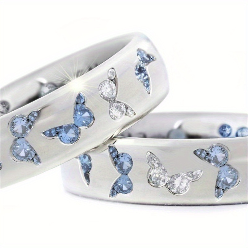 

Vintage & Simple Style Butterfly Pattern Ring With Shining Blue Zirconia For Women, Charming Insect Design, Elegant Fashion Jewelry Gift