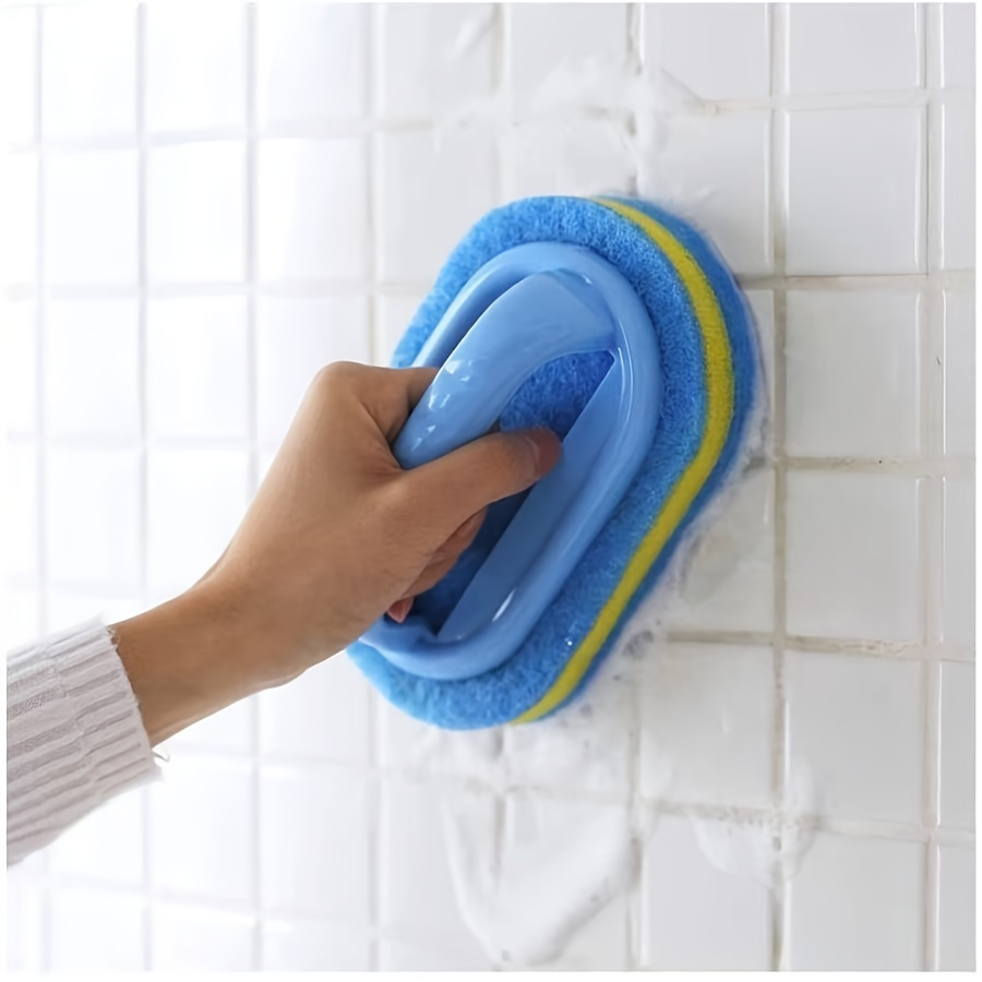 

1pc Sponge Cleaning Brush With Handle: Bathroom, Kitchen, And Dishwasher Sponge Scrubber - Durable Plastic Material