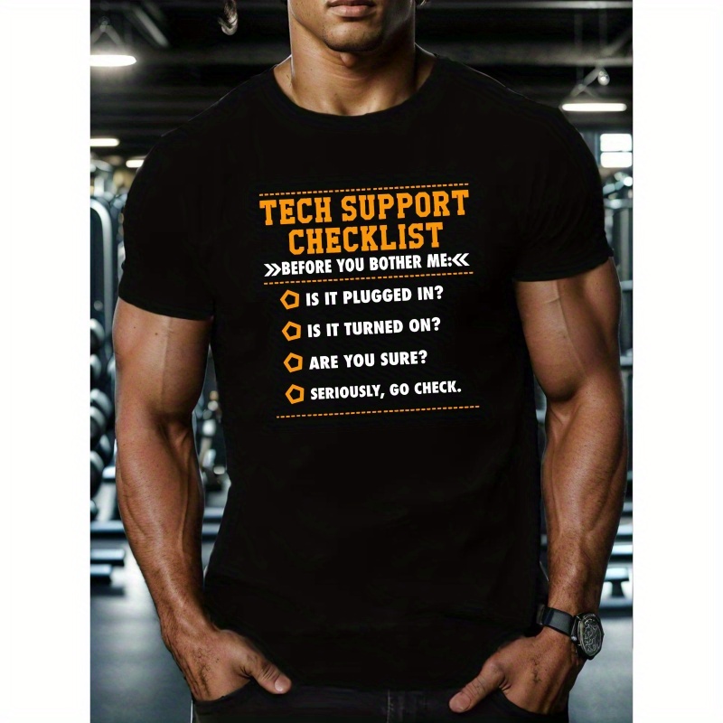 

Checklist Print Men's T-shirt, Crew Neck Causal Tee, Comfortable Fit, Casual Style, All-season Wear