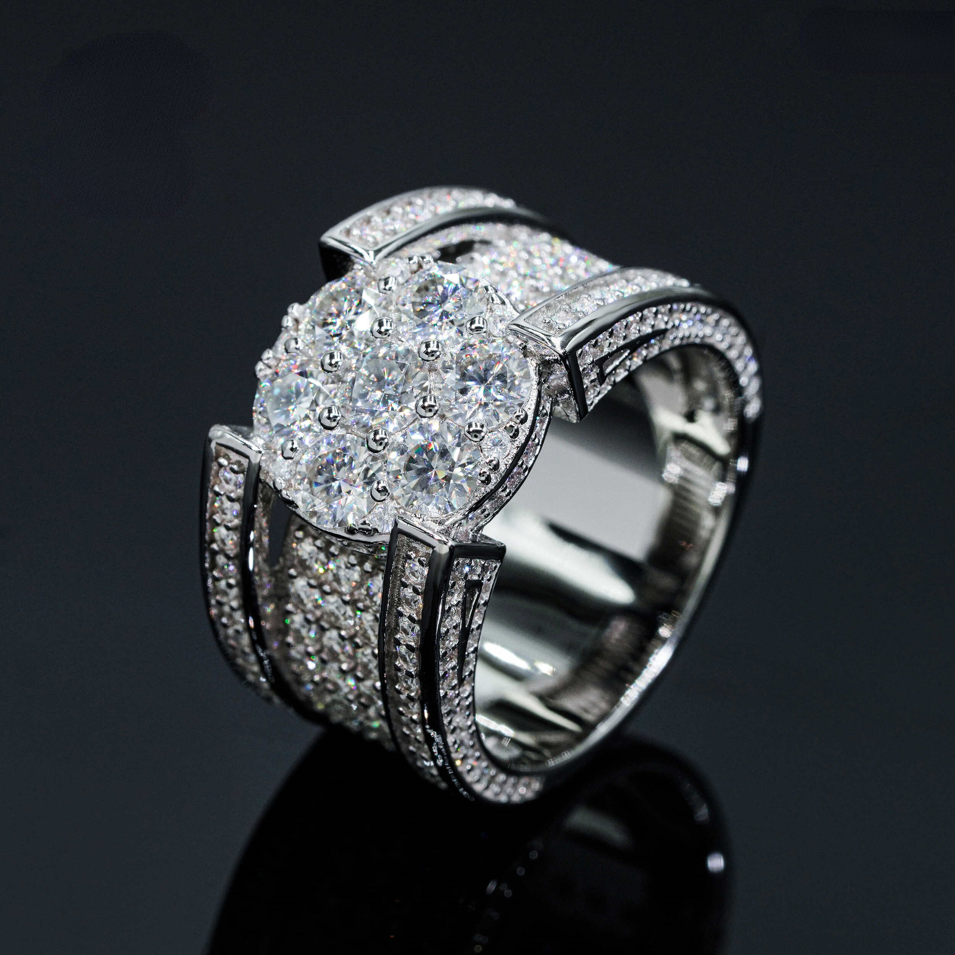 Men's S925 Silver Moissanite Hip Hop Ring Set