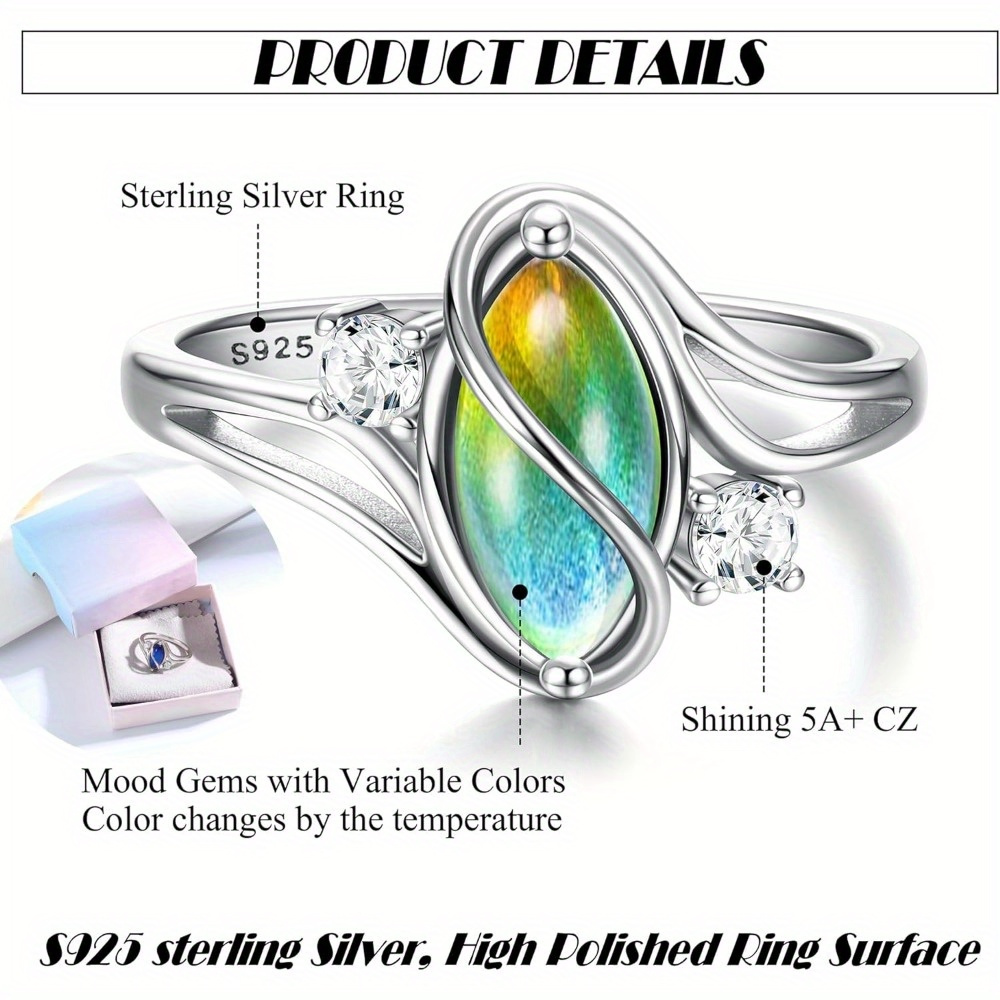 925 Sterling Silver Mood Ring with Changing Cubic Zirconia