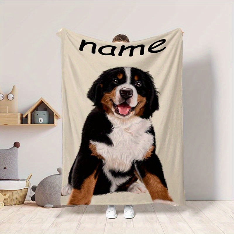 

Personalized Bernese Flannel Blanket With Custom Name - Soft Polyester Fiber, All Seasons Chunky Knit Throw For Travel, Machine Washable - Gift