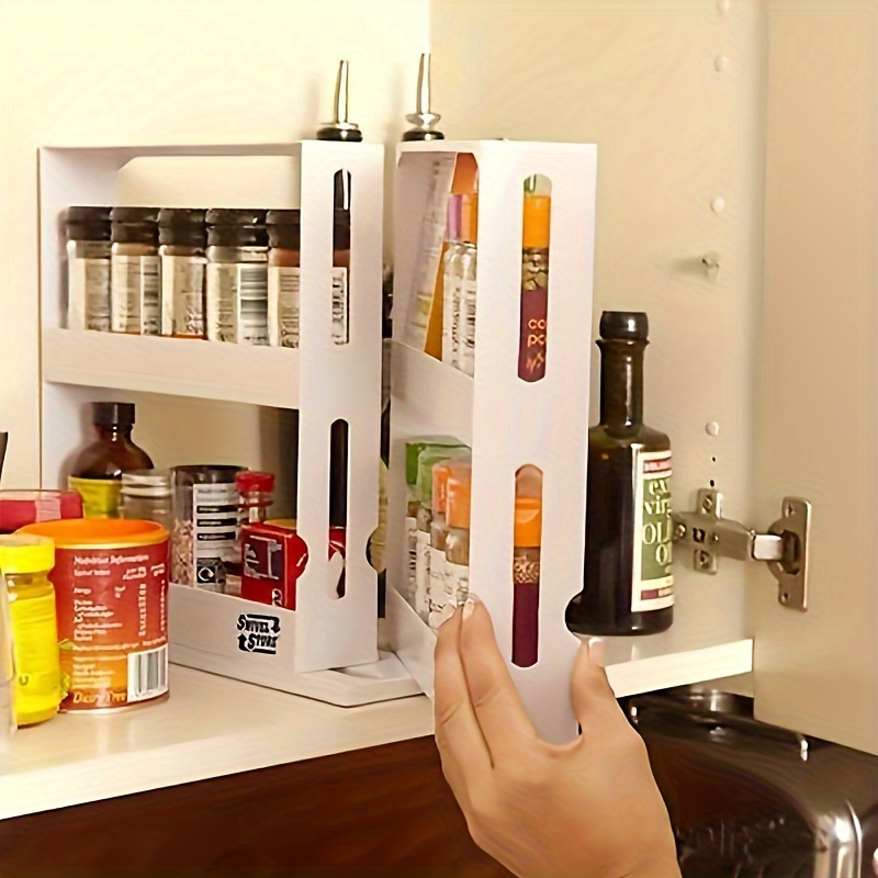 

Compact Countertop Spice Rack: 90-degree Rotating, 2-tier Storage For Kitchen, Bathroom, Home Office, And Home Organization