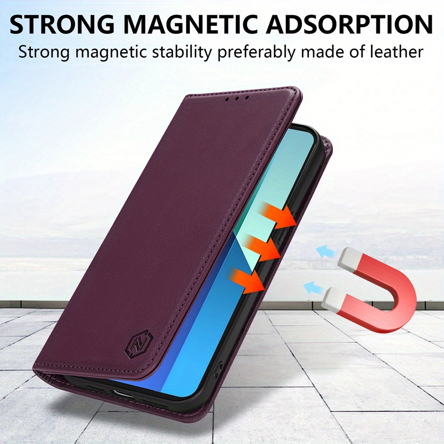Husă pentru telefon: Portofel de înaltă calitate cu slot pentru card, suport, magnet puternic, flip din piele artificială pentru Xiaomi Redmi Note 13 Pro+ 12S 11 Pro 11S 10 9 Pro 8T 7 Redmi 13C 12 12C 10C 9A 9C 9T Xiaomi 13T 11T Poco X6 C65 M6 Pro X5 M5s M3 Pro, husă de protecție rezistentă la