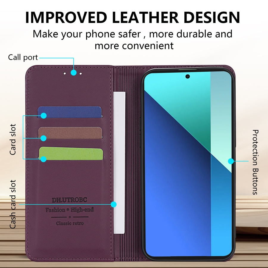 Husă pentru telefon: Portofel de înaltă calitate cu slot pentru card, suport, magnet puternic, flip din piele artificială pentru Xiaomi Redmi Note 13 Pro+ 12S 11 Pro 11S 10 9 Pro 8T 7 Redmi 13C 12 12C 10C 9A 9C 9T Xiaomi 13T 11T Poco X6 C65 M6 Pro X5 M5s M3 Pro, husă de protecție rezistentă la