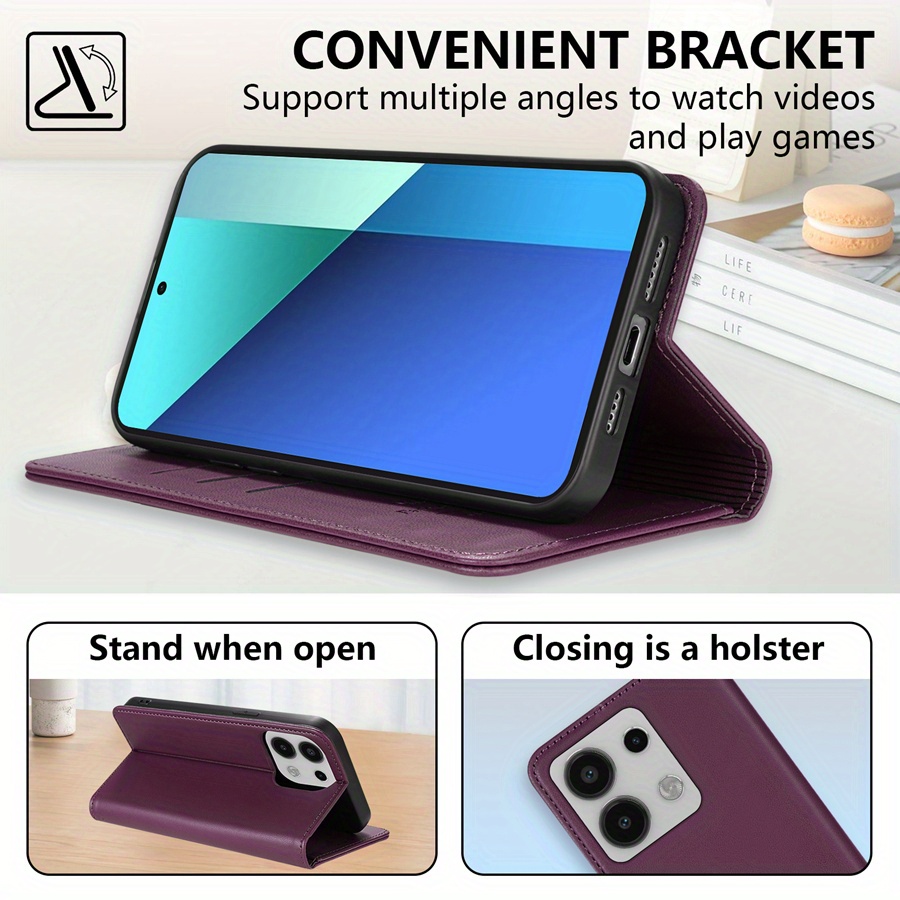 Husă pentru telefon: Portofel de înaltă calitate cu slot pentru card, suport, magnet puternic, flip din piele artificială pentru Xiaomi Redmi Note 13 Pro+ 12S 11 Pro 11S 10 9 Pro 8T 7 Redmi 13C 12 12C 10C 9A 9C 9T Xiaomi 13T 11T Poco X6 C65 M6 Pro X5 M5s M3 Pro, husă de protecție rezistentă la