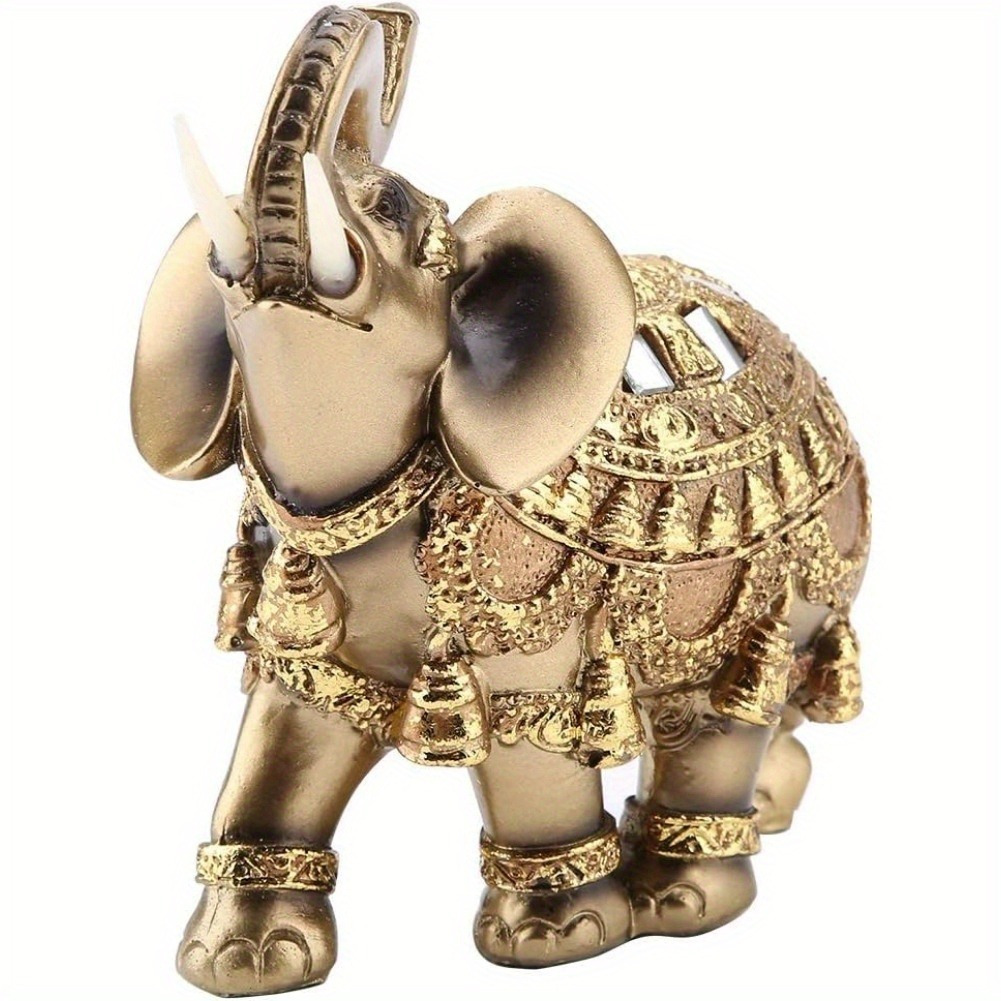 

Elephant Statue, Resin Elephant Sculpture Statue Sculpture Wealth Figurine Gift Home Office Hotel Cafe Decoration, Feng Shui Ornament Elephant Decor (golden Tuba)