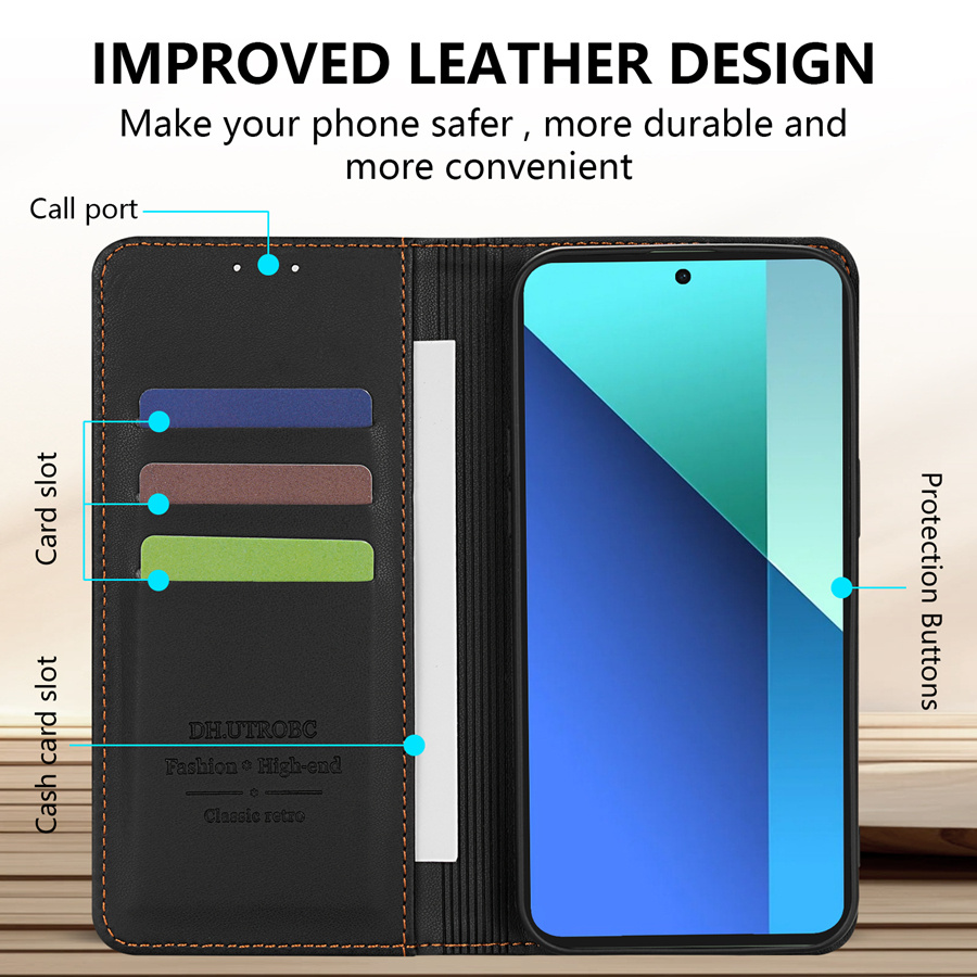 Husă pentru telefon: Portofel de înaltă calitate cu slot pentru card, suport, magnet puternic, flip din piele artificială pentru Xiaomi Redmi Note 13 Pro+ 12S 11 Pro 11S 10 9 Pro 8T 7 Redmi 13C 12 12C 10C 9A 9C 9T Xiaomi 13T 11T Poco X6 C65 M6 Pro X5 M5s M3 Pro, husă de protecție rezistentă la