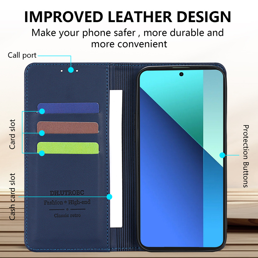Husă pentru telefon: Portofel de înaltă calitate cu slot pentru card, suport, magnet puternic, flip din piele artificială pentru Xiaomi Redmi Note 13 Pro+ 12S 11 Pro 11S 10 9 Pro 8T 7 Redmi 13C 12 12C 10C 9A 9C 9T Xiaomi 13T 11T Poco X6 C65 M6 Pro X5 M5s M3 Pro, husă de protecție rezistentă la